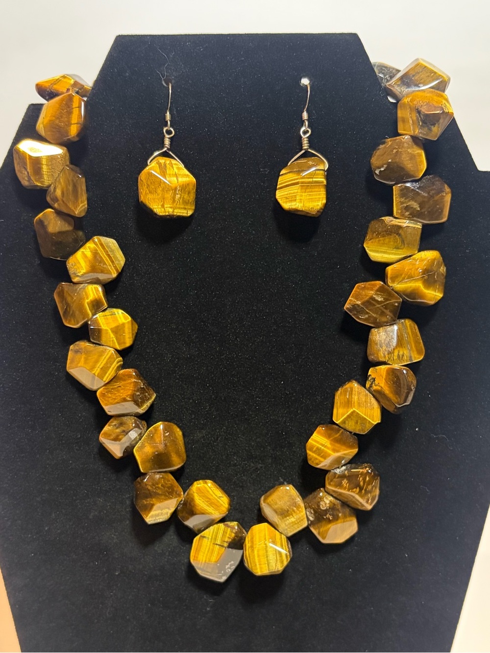 Tiger’s Eye Chunky Gemstone Necklace & Earring Set 112 Grams Y2K Circa 2005